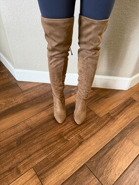 Charlotte Russe Tall Over-the-Knee Suede Boots in Tan Brown